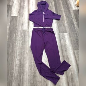 2 pc Rib Knit Hoodie and Leggings Set Size L